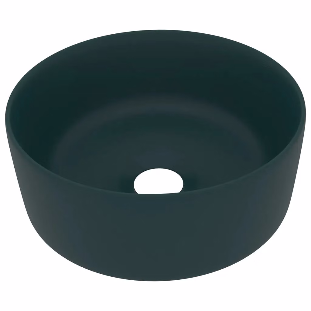 Berkfield Home Luxury Round Ceramic Wash Basin in Matt Dark Green, Diameter: 40 cm, Height: 15 cm – 2