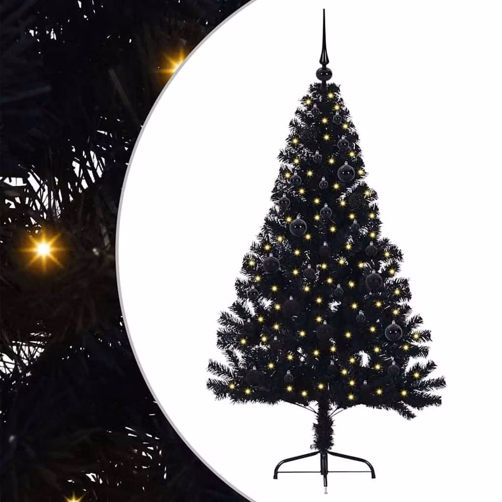 Berkfield Home Artificial Pre-lit Christmas Tree, Black, Height: 150 cm – 2