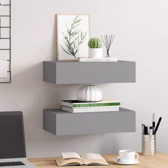 Berkfield Home Elegant Wall-mounted Drawer Shelves, 2 Pack, Grey, W: 40 cm, D: 23.5 cm, H: 10 cm – 1