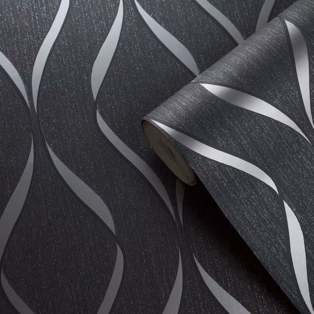 Muriva Indra Wave Charcoal Silver Grey Anthracite