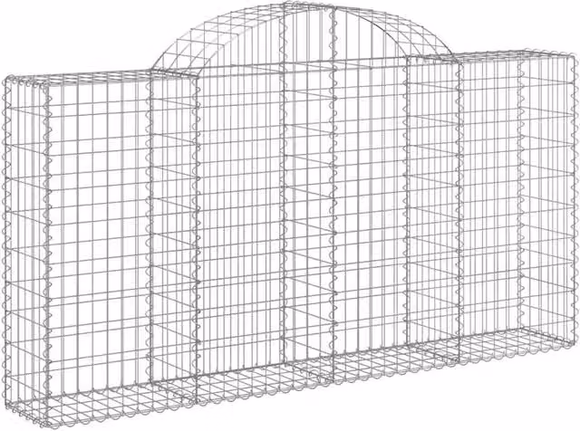Berkfield Home Decorative Arched Gabion Baskets, 8 Piece Set, Galvanised Steel, Silver, W/D/H: 200 x 30 x 100/120 cm