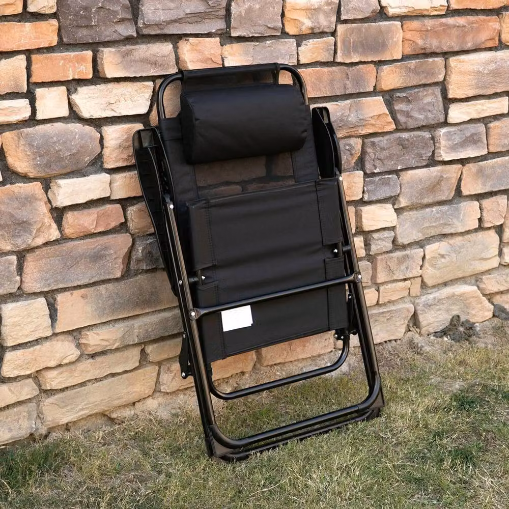 VOGREX Set of 2 Black Folding Garden and Camping Recliner Chairs with Adjustable Headrest and Armrests – 5