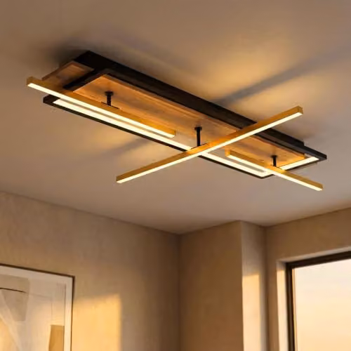 Globo Lighting LED Swivel Ceiling Spotlight in Brass and Wood Effect – 2
