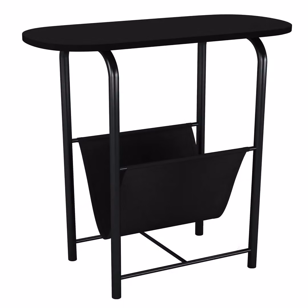 EONLION Slim Oval Side Table with Magazine Holder in Brown – 1