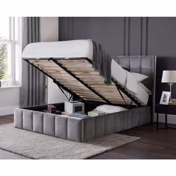 Julian Bowen Gatsby King Size Velvet Lift Up Storage Bed in Light Grey