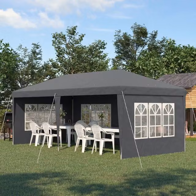 OUTSUNNY Grey Pop Up Garden Gazebo, W: 600 cm, D: 300 cm, H: 270 cm to 300 cm