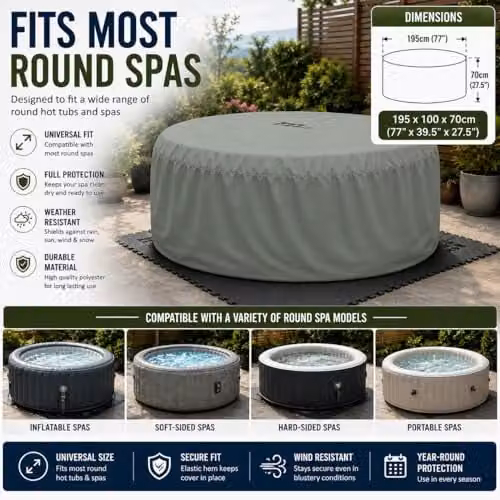 SHATCHI Grey Waterproof and UV-Resistant Hot Tub Cover for 2 Person Mspa, W/D/H: 195 x 100 x 70 cm – 10
