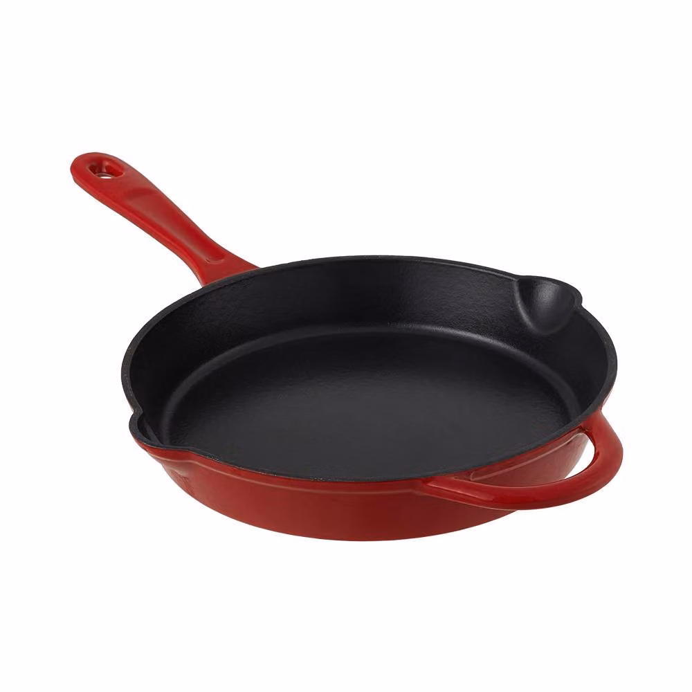 Living and Home Enamelled Cast Iron Frying Pan with Pouring Spout in Red – 2
