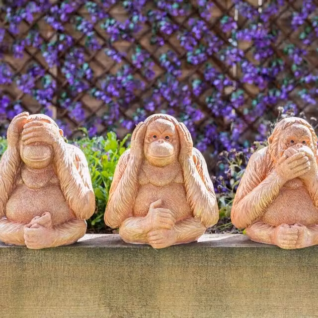 Garden Mile Set of 3 Brown Hear See Speak No Evil Monkey Ornaments