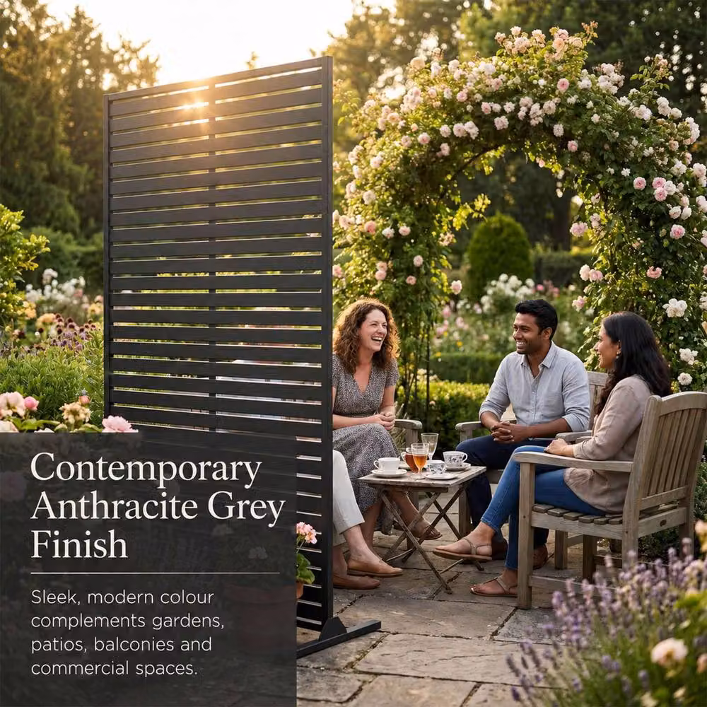 Nicoman Metal Outdoor Privacy Screen with Stand, Grey, H: 180 cm x W: 90 cm x D: 1 cm – 3