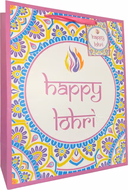 Peacock Supplies Pink and Multicolour Paper Lohri Gift Bag