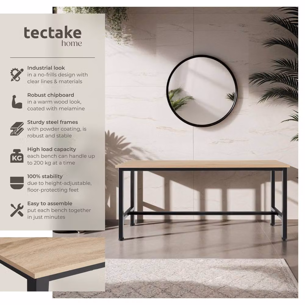tectake Fairfield Pair of Benches in Light Oak, W: 108 cm, D: 32.5 cm, H: 50 cm – 2