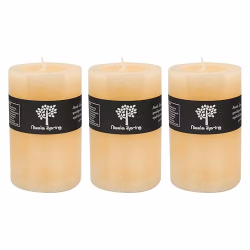 Nicola Spring Vanilla Scented Pillar Candles, Beige, Pack of 3, W: 9.0 cm, D: 9.0 cm, H: 14.5 cm