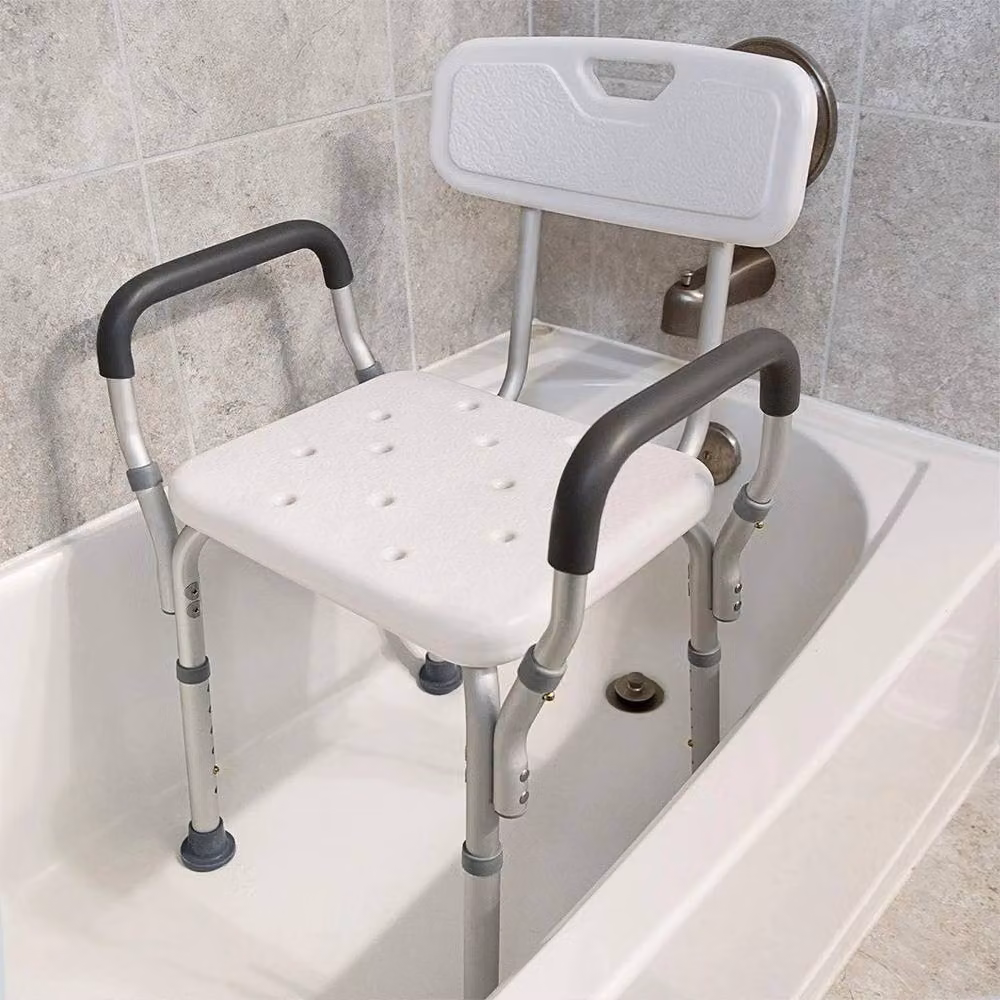 FLAVORA Adjustable Height Shower Chair with Back and Arms, White, W: 60 cm, D: 45 cm – 2