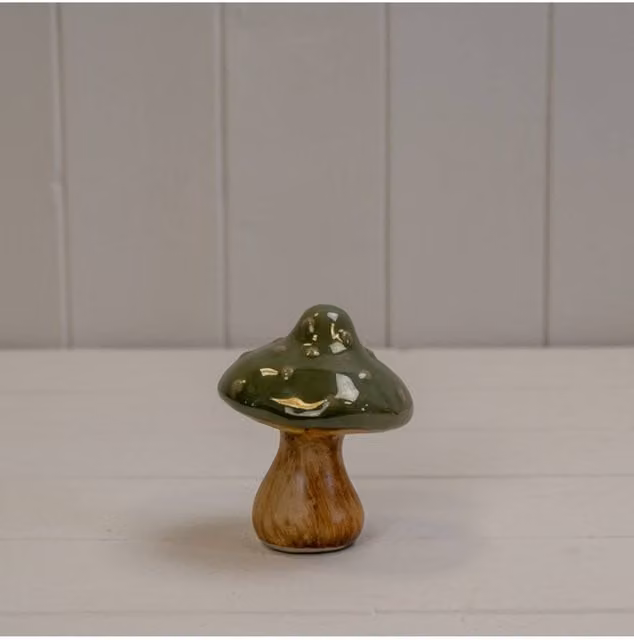 KDMD Dark Green Ceramic Mushroom Tabletop Decoration
