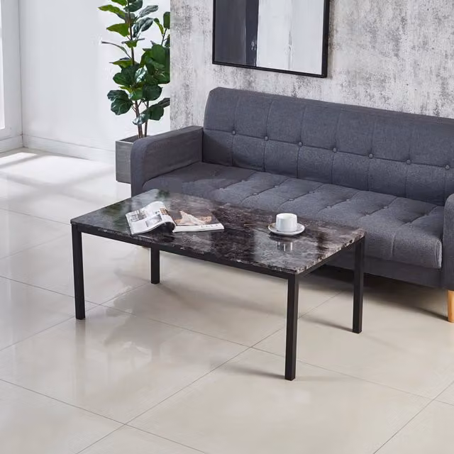 Modernique Grey and Black Marble Effect Coffee Table with Glossy MDF Laminated Top, W/D/H: 60 x 45 x 60 cm