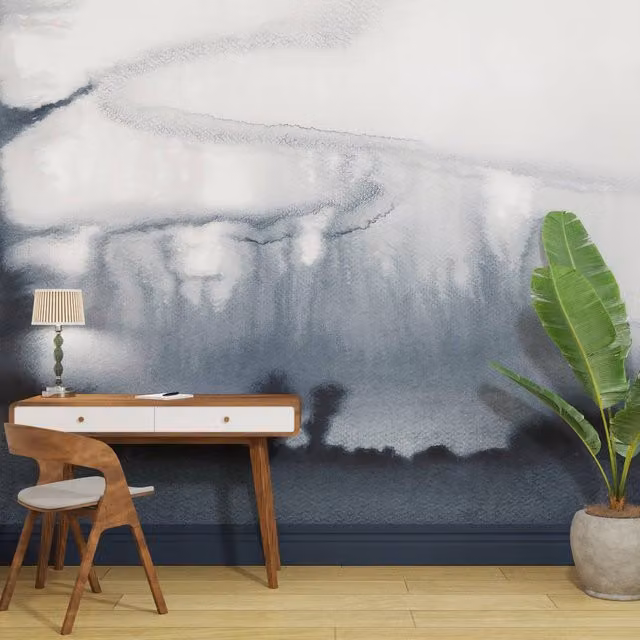 Superfresco Easy Watercolour Landscape Navy Blue Abstract Mural, W: 300 cm, H: 280 cm