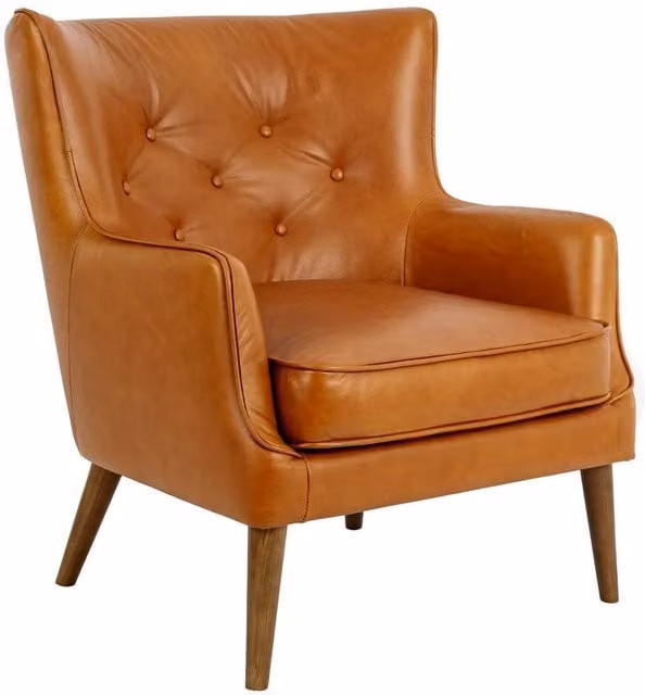 Angel Cerda Brown Chesterfield Leather Armchair with Walnut Wood Details