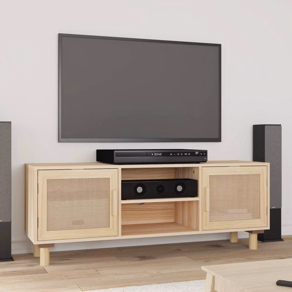 Berkfield Home Scandinavian Style TV Cabinet in Brown and Beige Solid Pine with Natural Rattan, W/D/H: 105 x 30 x 40 cm – 2