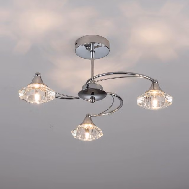 Harper Living Polished Chrome Spiral 3 Light Semi Flush Ceiling Light in Silver