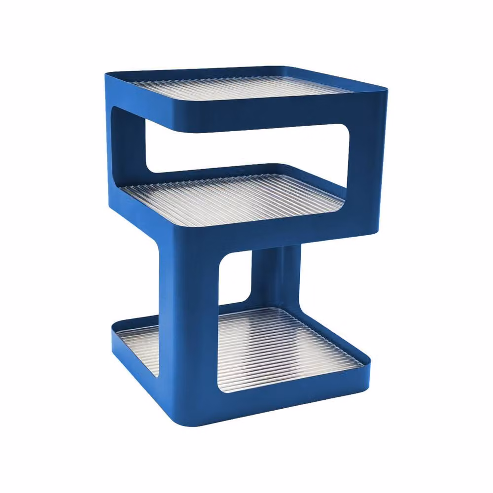 sweeek Modern Blue Side Table with Metal Frame and Ribbed Glass, W/D/H: 35 x 35 x 50 cm – 2