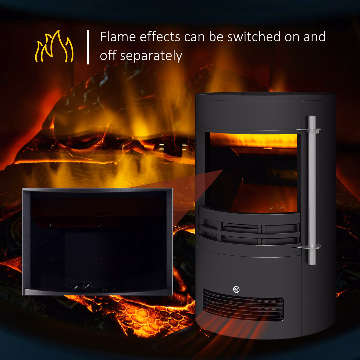 HOMCOM Black Freestanding Electric Fireplace with Log Burner Effect and Thermostat Control, 1800W – 4