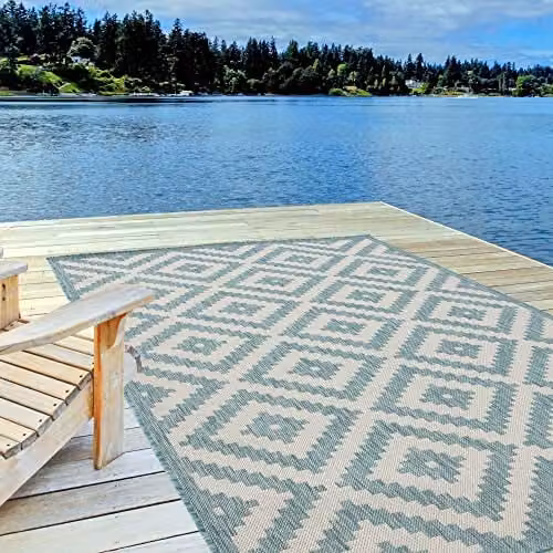 THE RUGS Turquoise Geometric Diamond Outdoor and Indoor Area Rug, W/D/H: 80 x 150 cm