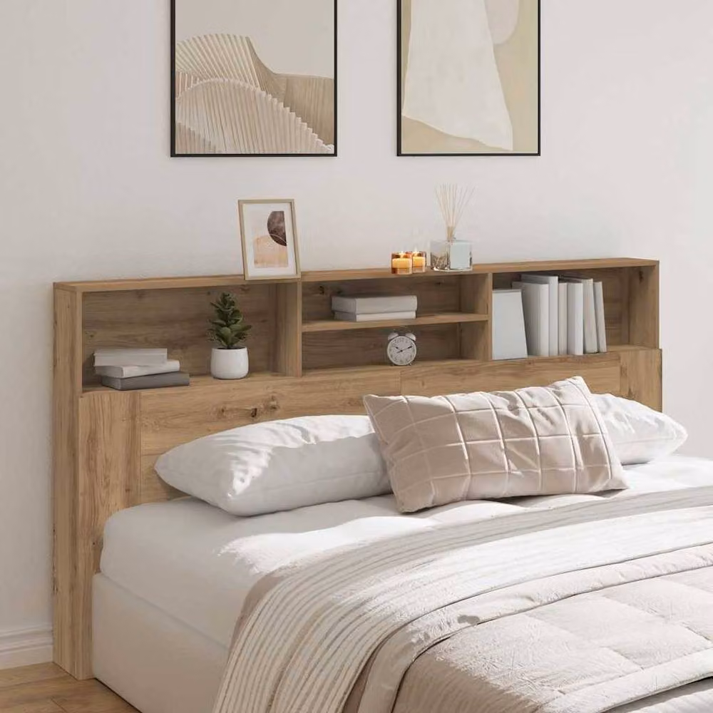 Berkfield Home Artisan Oak Headboard Cabinet in Brown with Integrated Bedside Shelf, W: 200 cm, D: 19 cm, H: 103.5 cm – 2