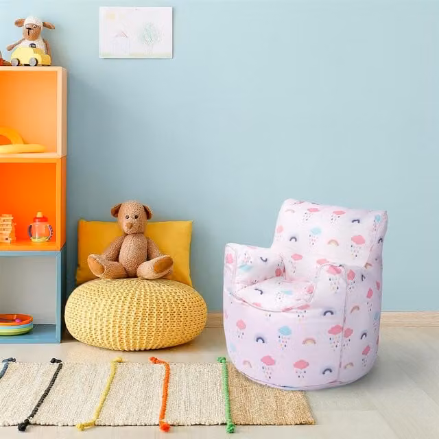 Ready Steady Bed Rainbow Printed Kids Bean Bag Armchair with Armrests in Multicolour Pink