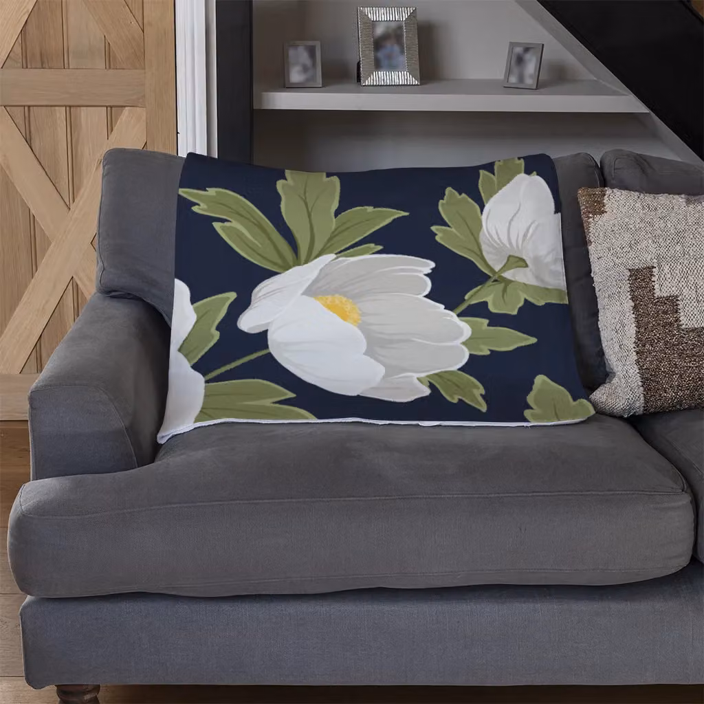 Benjamin Tate Design Winter Rose Floral Fleece Blanket in Blue and Beige, W/D/H: 120 x 150 cm – 3