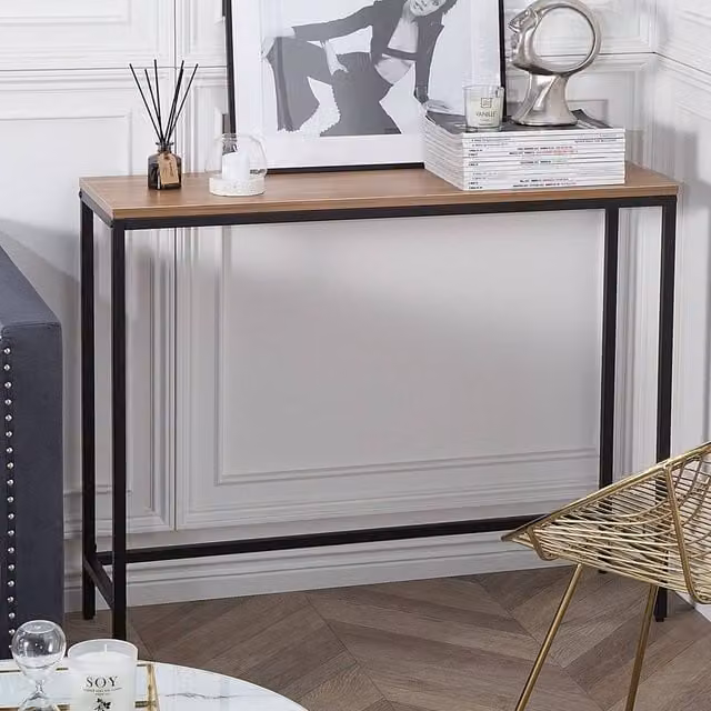 Wyld and Coco Industrial Console Table with Dark Brown Melamine Top and Black Metal Frame, W/D/H: 100 x 30 x 75 cm