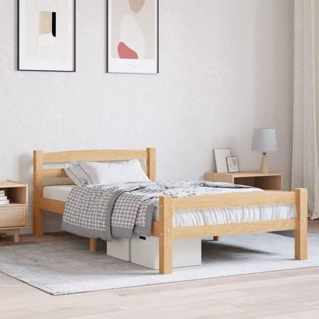Berkfield Home Modern Solid Pinewood Bed Frame in Brown, W/D/H: 100 x 200 cm