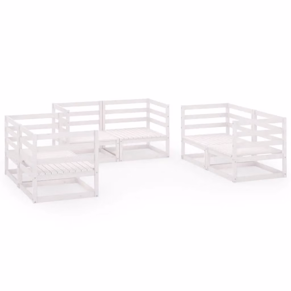 Berkfield Home 6 Piece White Solid Pinewood Garden Lounge Set – 2