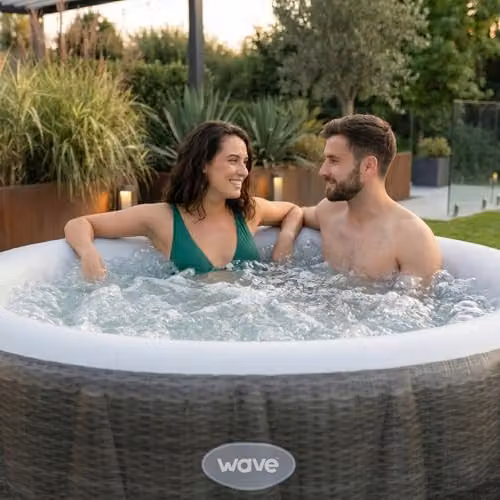 Wave Atlantic 6 Person Inflatable Round Hot Tub in Brown Rattan with Integrated Heater and BubbleJet Massage – 3