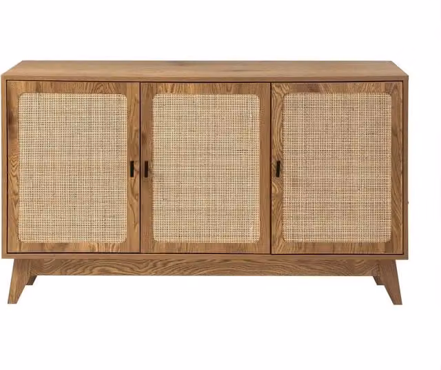 CALICOSY ALIA 3-Door Buffet with Natural Rattan Caning in Light Brown, W: 120 cm, D: 40 cm, H: 72 cm – 1