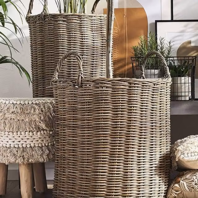 Wyld and Coco Brown Rattan Plant Baskets Set of 2 with Handles