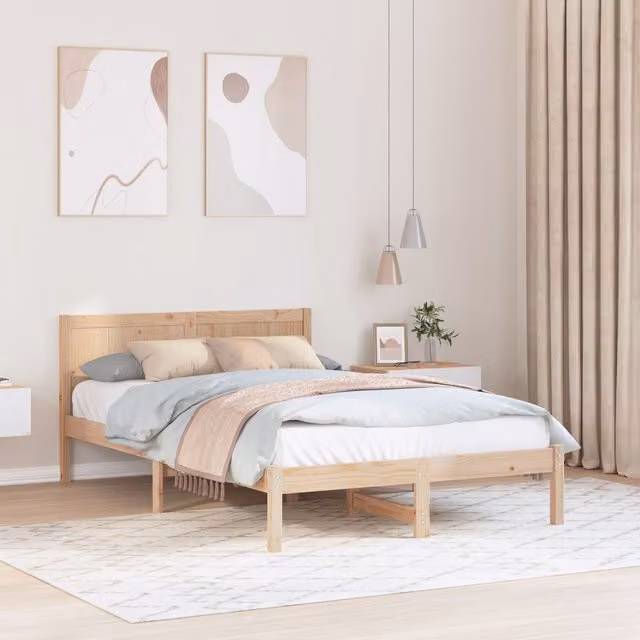 Berkfield Home Solid Pine Wood Bed Frame, Brown, W/D/H: 140 x 190 cm