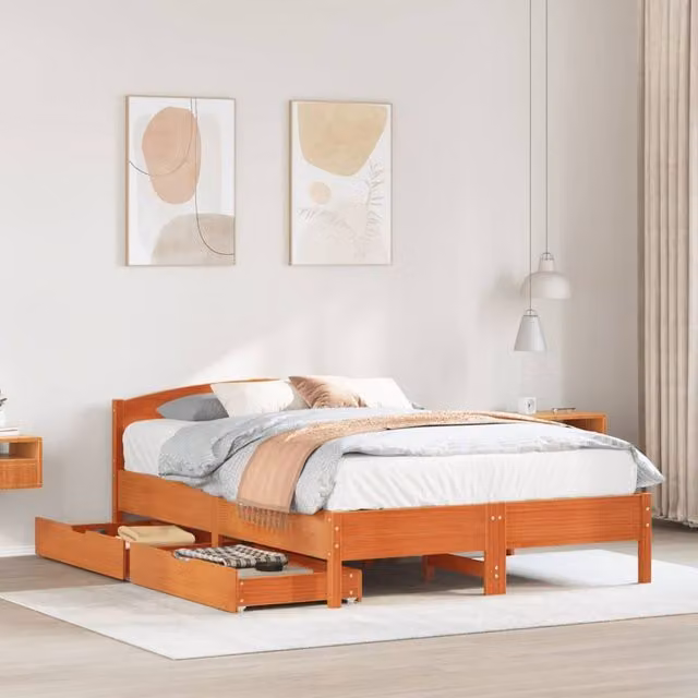 Berkfield Home Small Double Solid Wood Pine Bed Frame in Wax Brown, W: 120 cm, L: 200 cm – 1