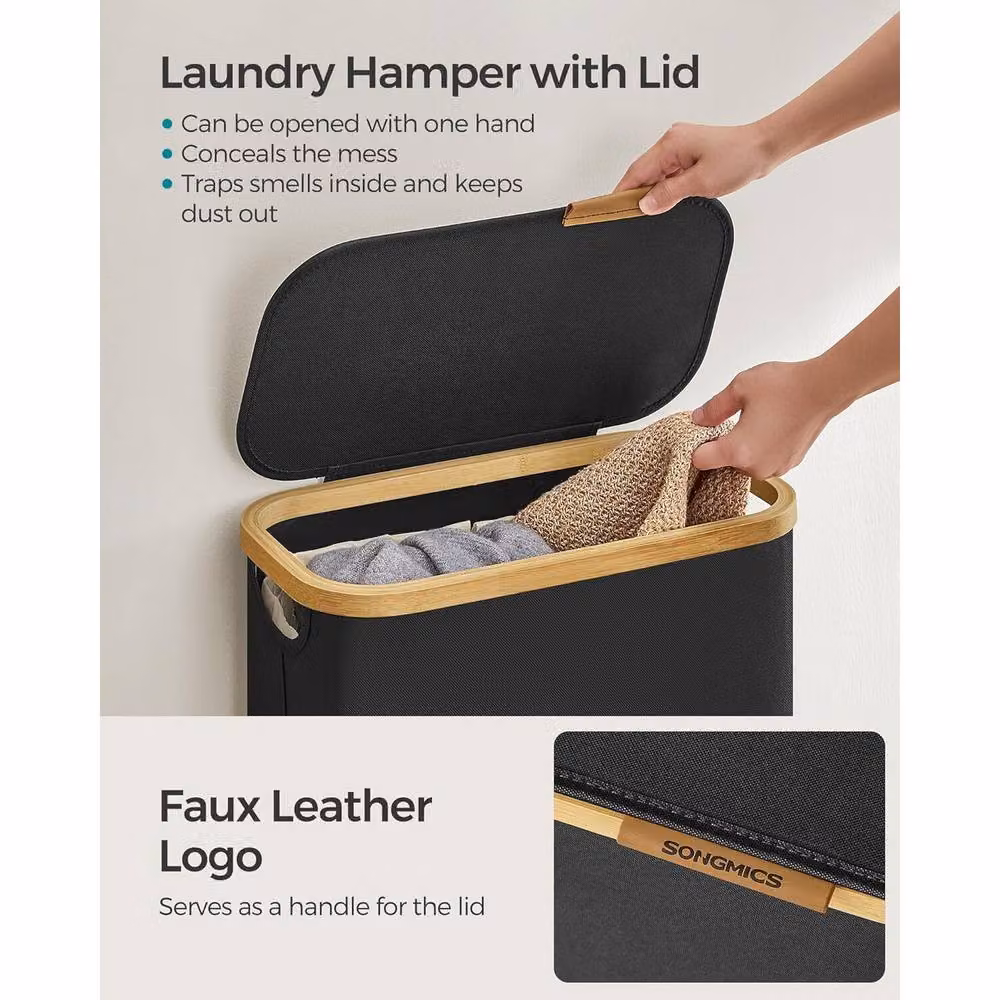 The Bazaarist Slim Laundry Hamper with Removable Liner and Bamboo Handles, Jet Black – 5