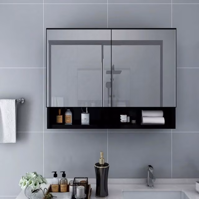 Berkfield Home LED Bathroom Mirror Cabinet in Black, W/D/H: 80 x 15 x 60 cm