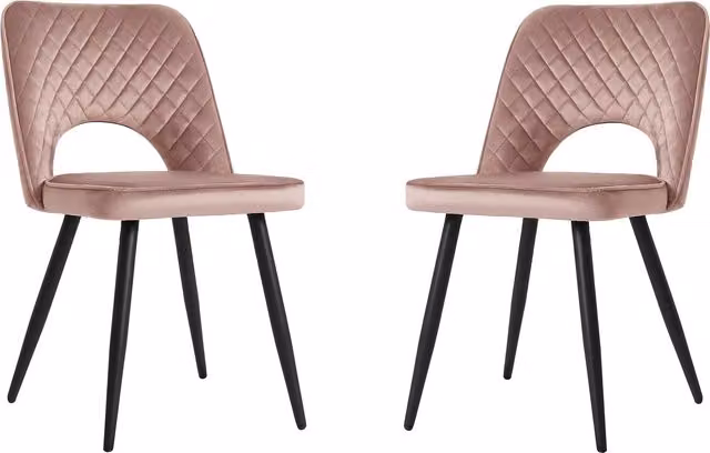 Home Garden Direct Pair of Shaftesbury Dining Chairs in Pink Velvet Fabric