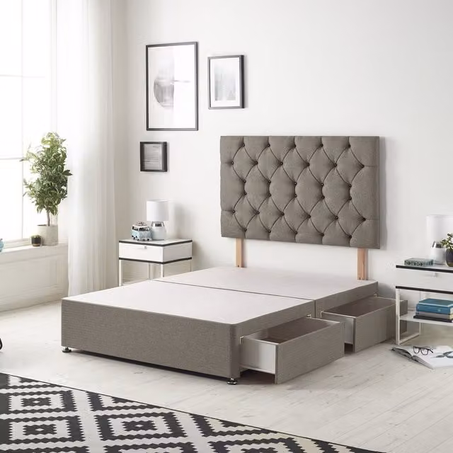 Somnior Beds Ltd Upholstered Fabric Divan Bed Base with Drawers in Brown and Grey, W/D/H: 200 x 200 cm