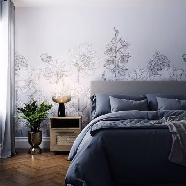Superfresco Easy Muted Floral Wall Mural in Light Blue, W: 300 cm, H: 280 cm – 1