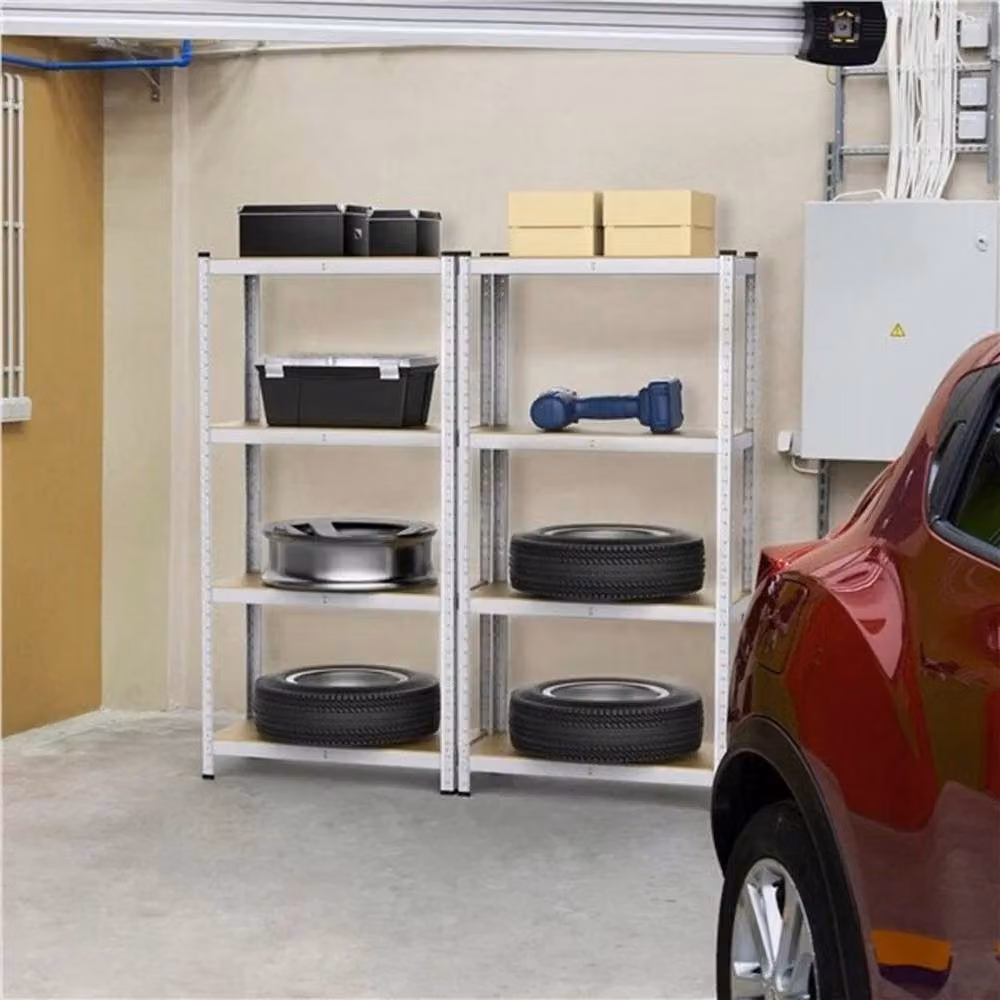 KORVIXA 4-Tier Metal Garage Storage Shelves in Silver, H 160.0 x W 80.0 x D 40.0 cm – 2