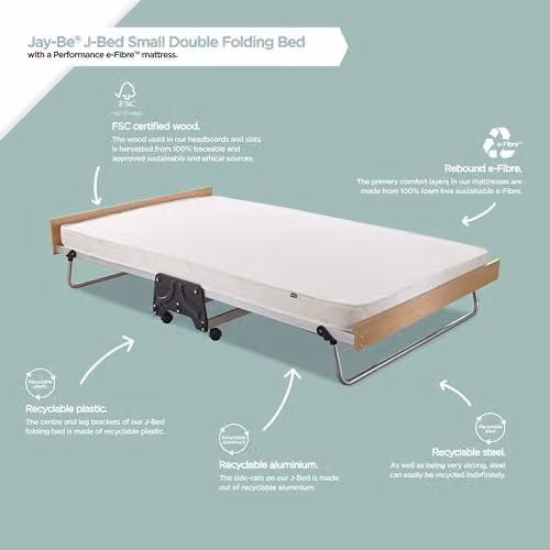 JAY-BE J-Bed Small Double Folding Bed with Contract Mattress in Silver and White, W/D/H: 120 x 200 cm – 2