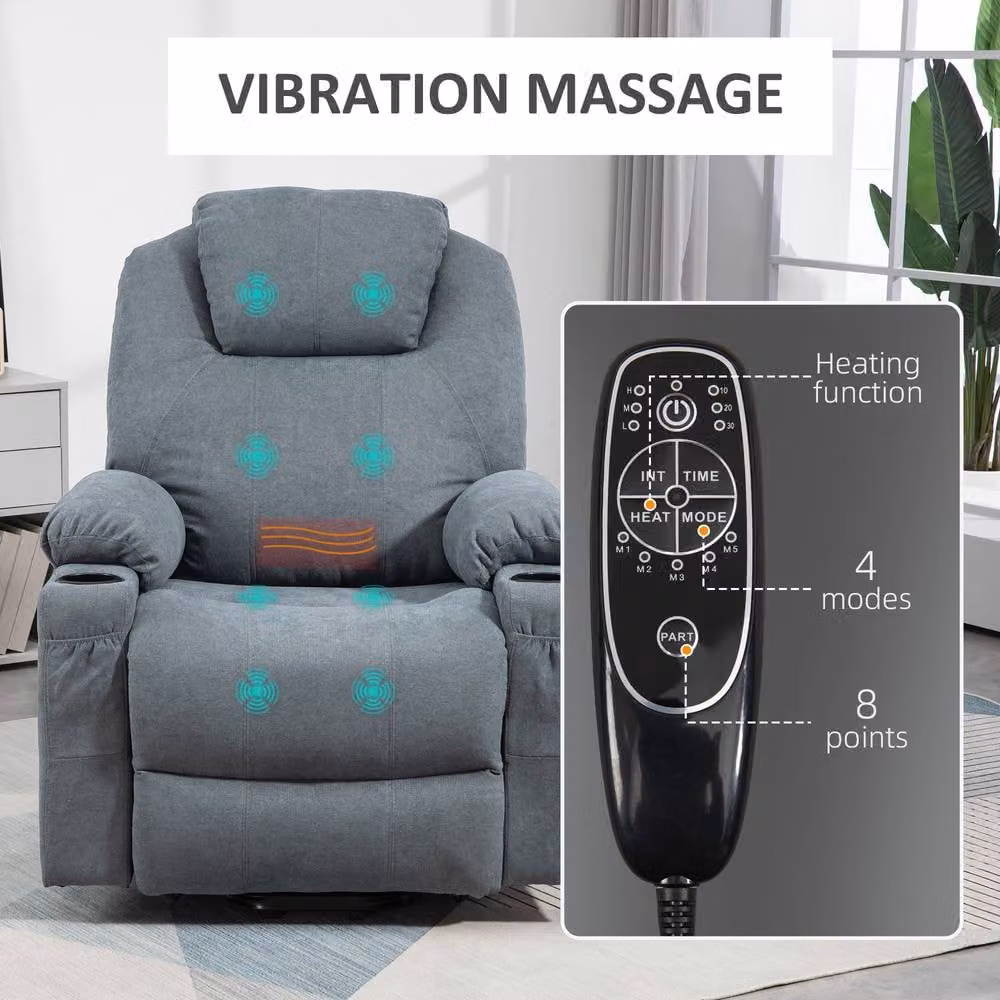HOMCOM Riser and Recliner Chair with Vibration Massage and Heat in Dark Grey – 6