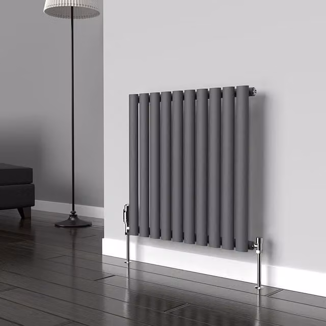 Lux Heat Oval Anthracite Grey Horizontal Wall Mounted Radiator, W: 60 cm, H: 54 cm