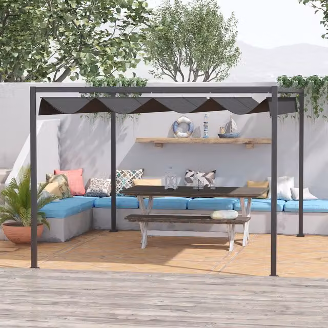 Outsunny Metal Pergola Gazebo with Retractable Canopy in Grey, W/D/H: 285 x 221 x 213 cm