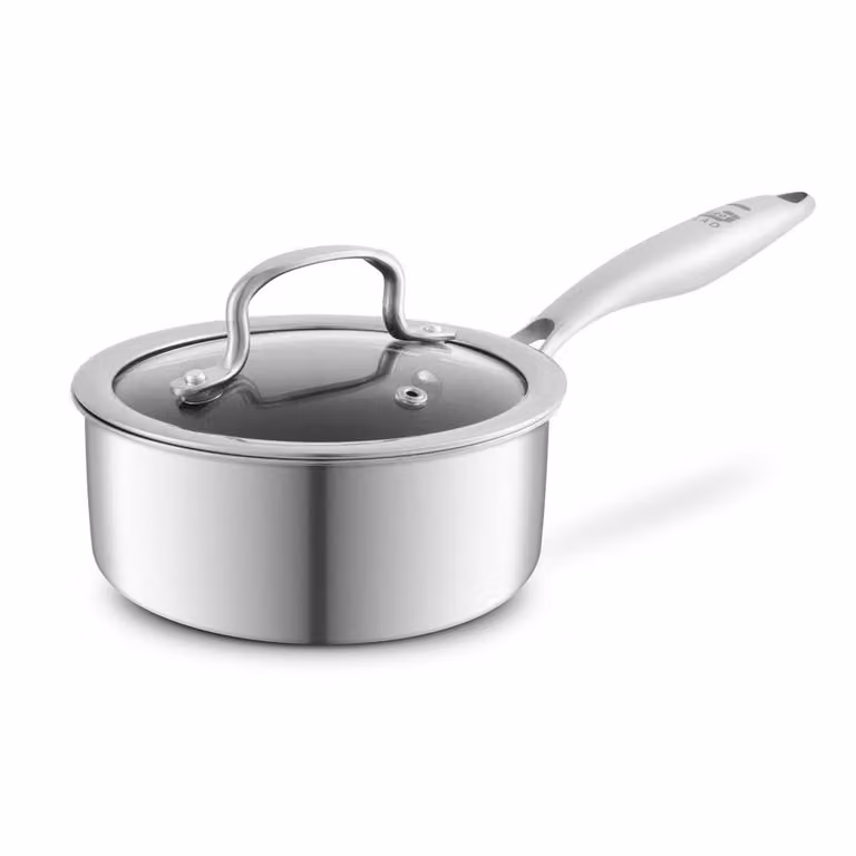 Tower Geo-Clad 18cm Hybrid Ceramic Saucepan with Glass Lid in Silver