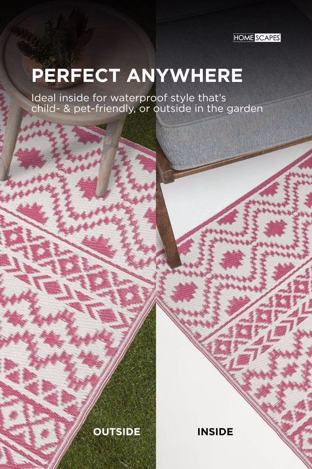 Homescapes Pink Tia Aztec Luxury Outdoor Rug, Reversible and UV Resistant, W/D/H: 150 x 240 cm – 4